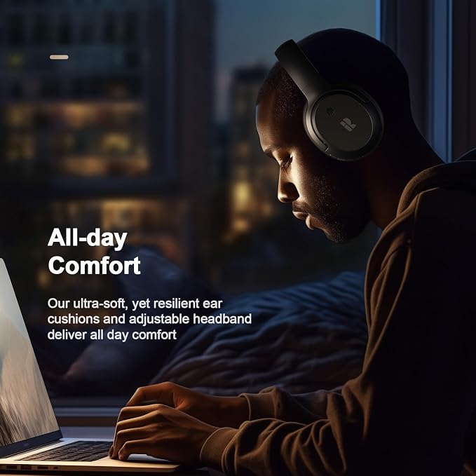 Calmbee Bluetooth Headphones, Hybrid Active Noise Cancelling Wireless Headphones Over Ear with Microphone, Up to 140H Playtime, Transparency Mode, Deep Bass, Clear Calls, Comfort fit for Travel, Home | Bluetooth 5.3, Microphone, Up to 140H Playtime, AN...