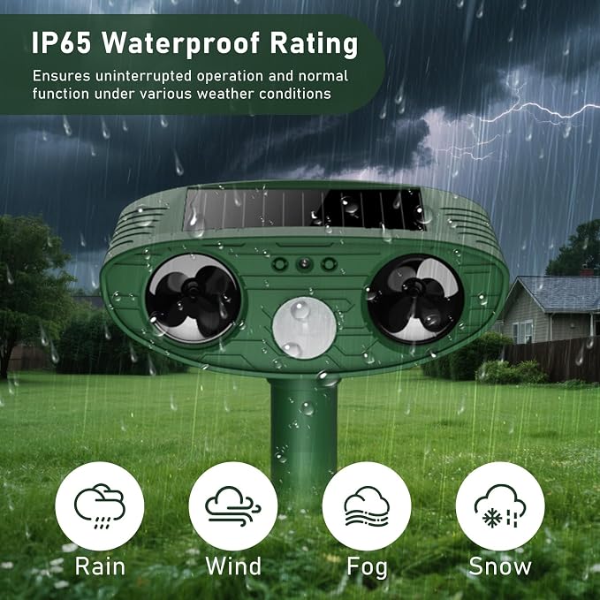 2026 Upgraded Ultrasonic Solar Animal Repellent Outdoor, Deer Repellent Devices Squirrel Cat Raccoon Rabbit Dog Deterrent with Motion Sensor for Yard Garden Lawn-2 Pack