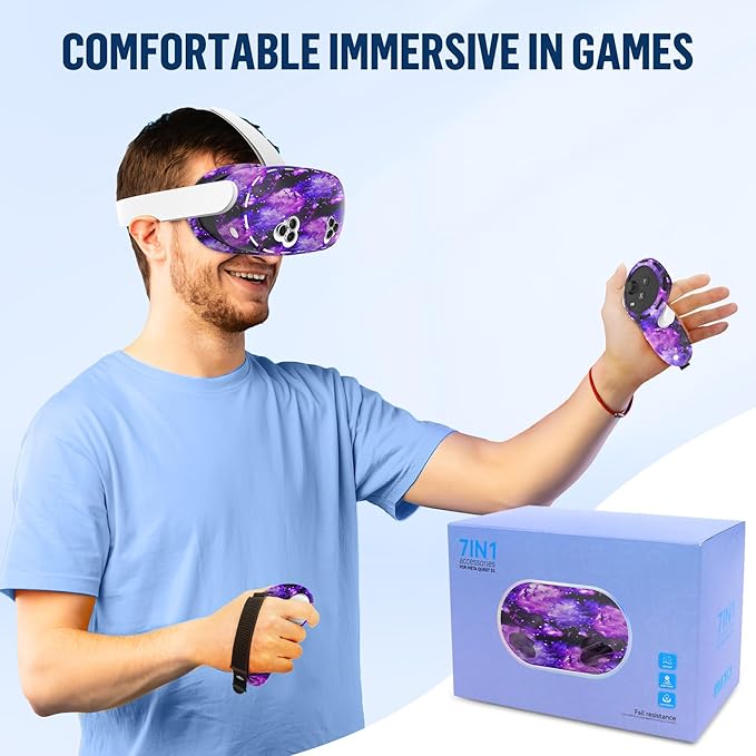 Silicone Cover Set Compatible with Meta/Oculus Quest 3s Accessories, Silicone Face Cover, Controller Grip Cover, Camera Lens Protector, VR Shell Cover, Protective Lens Cover, Not Fit Quest 3