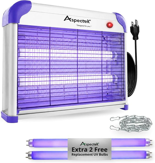 ASPECTEK 20W Heavy Duty Bug Zapper, High-Voltage Electric Mosquito and Fly Killer, Indoor and Covered Outdoor Gnat Control for Bedroom, Patio and Greenhouse, Includes 2 UV Bulbs - Purple