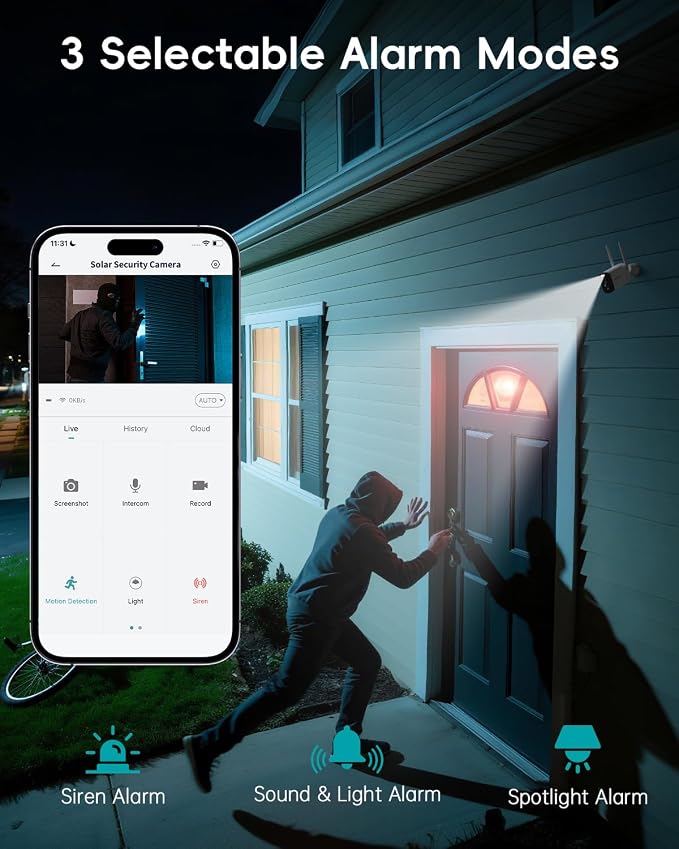 ZUMIMALL Security Cameras Wireless Outdoor, 2K Camera for Home Security with 3MP Color Night Vision, 2.4GHz WiFi, 2-Way Talk, Spotlight & Siren, IP66 Weatherproof, Compatible with Alexa