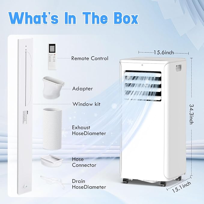 Portable Air Conditioner - 12,000 BTU 3-in-1 Cooling Unit with Dehumidifier, Fan & AC Modes - Ac Units Cools Up to 550 Sq.Ft - 24-Hour Timer, Remote Control & Window Kit Included