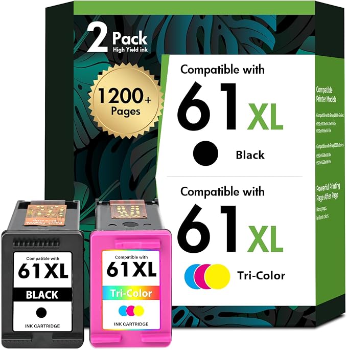 61XL 61 Ink Cartridge for HP Printers Remanufactured Replacement for HP61 Ink Black and Color Combo Pack for Envy 4500 5530 4502 OfficeJet 4630 DeskJet 2540 Printer (Black Tri-Color)