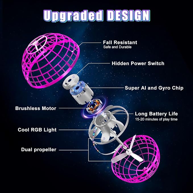 XINHOME Flying Ball Orb Toys Hover Soaring Flying Toy Globe Shape Magic Boomerang Spinner Hand Controller Mini Drone for Kids Adults Outdoor Indoor (Pink)