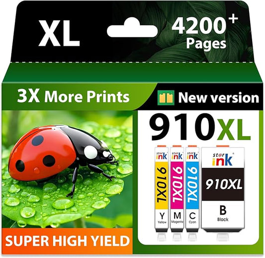 910XL Ink Cartridges for HP Printers Replacement for HP 910 910XL Ink Cartridges Combo Pack Work for HP OfficeJet Pro 8020 8025 8028 8035 8010 8015 8018 8022 Printers, 910XL Black and Color, 4 Pack