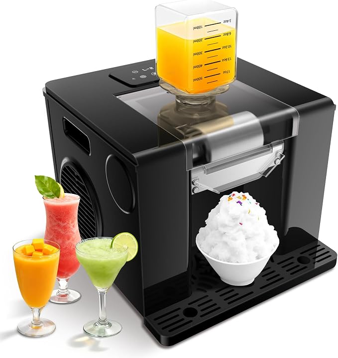 Shaved Ice Machine with Compressor | 60s Fast Fluffy Slushie & Snow Cone Maker | No Pre-Freezing | Sugar-Free Friendly | Self-Cleaning | 16oz Frozen Drink Maker for Home, Party & RV