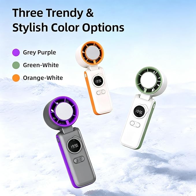 Portable Handheld Turbo Ice Fan,with Semiconductor Cooling-6000mAh Rechargeable 3-in-1 Mini Fans (Hand/Neck/Desk),199 High Speed/26550 RPM,LED Display Quiet Fan for Travel,Beach,Home,Outdoor (Purple)