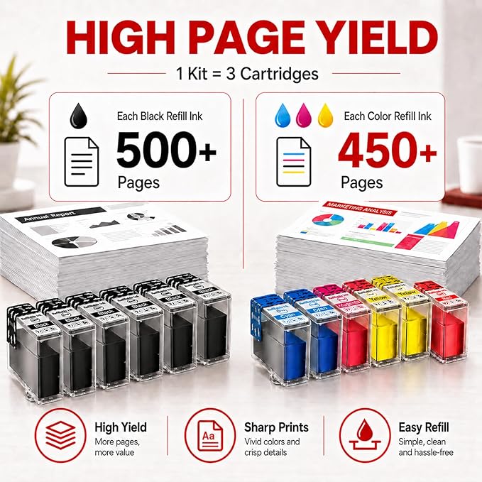 PG-295XL CL-286XL Ink Refill Kit for Canon PG-295 CL-286 PG-295XL CL-286XL Ink Cartridges Compatible for 295XL 286XL Compatible with TS4320 TS6520 TR7120 Printer Ink (12-Pack, 6BK/2C/2M/2Y)