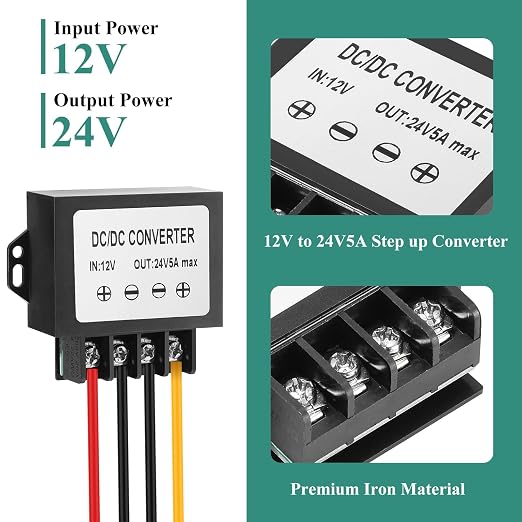 12V to 24V 5A 120W Boost Converter IP67- Dustproof Booster with Screwdriver - for Trucks/RVs/Off-Highway/Solar/for Harsh Environments - Dustproof/Vibration Resistant
