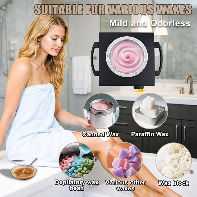Electric Wax Warmer Machine for Body Hair Removal Hot SPA Aluminum Heater with Wooden Wax Sticks-Single Pot (Black)