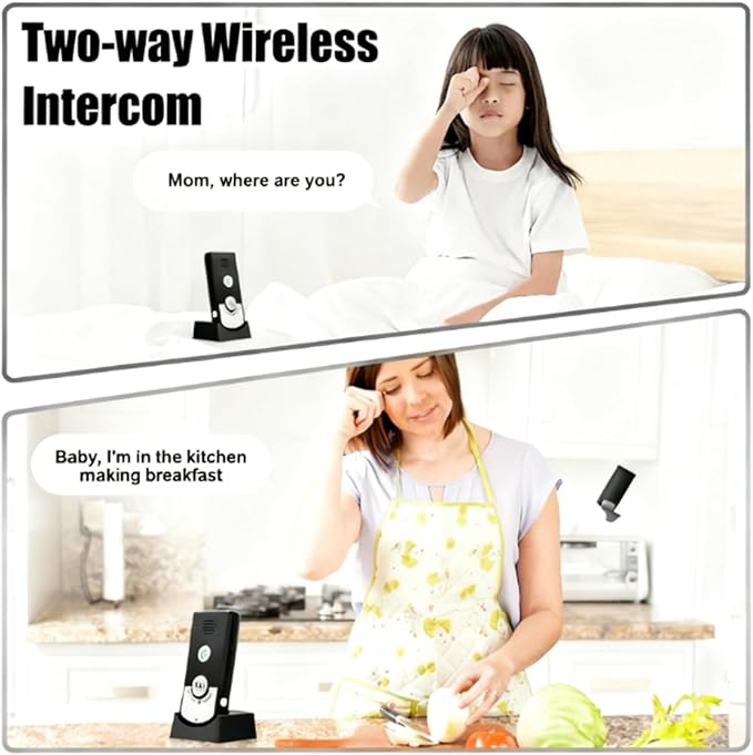 Wireless Intercom System for Home, 2 Way Range Walkie Talkie Communication Device for Elderly Monitoring, Home and Office Use, Easy Install Intercom with Doorbell Feature