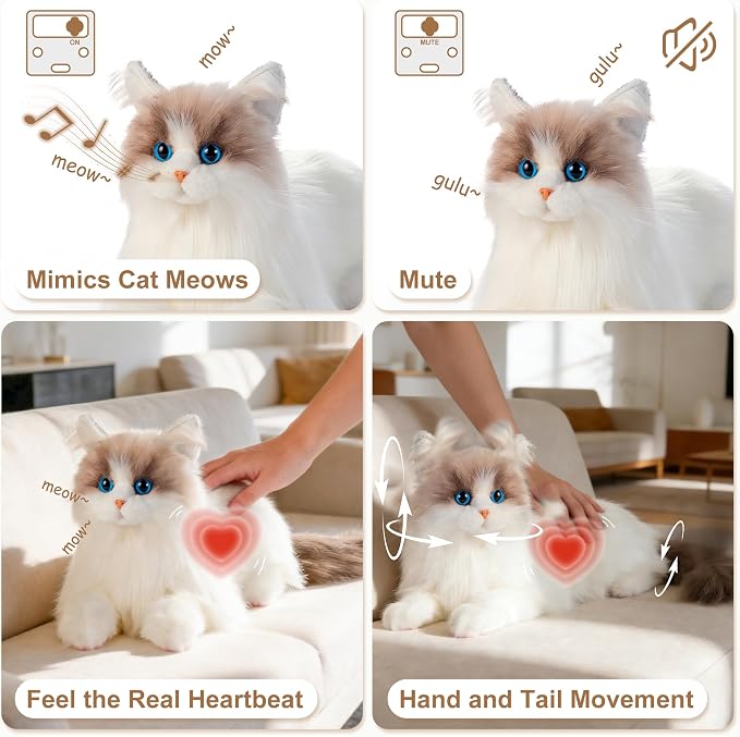 Chongker 24.8" Interactive Robot Cat Plush Stuffed Animal Interactive Pet with Touch Control, Kitten Electronic Pet Robotic Kitty Toy (Interactive Cat 1.1)