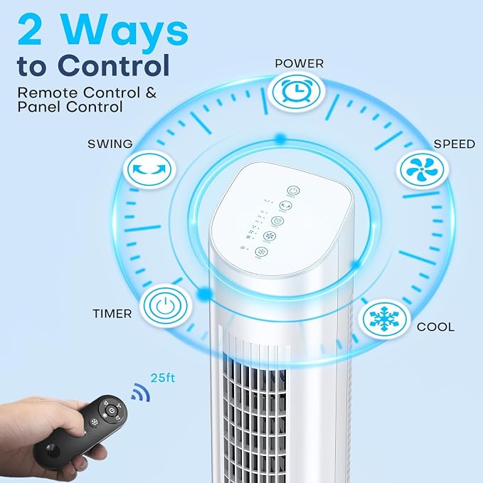 Evaporative Air Cooler, 35" Windowless Air Conditioner Portable w/3 Speeds, 25ft Remote, Smart Timer & Water Tank, Portable Air Conditioners No Windows Needed, 90°Oscillating AC Unit for Room