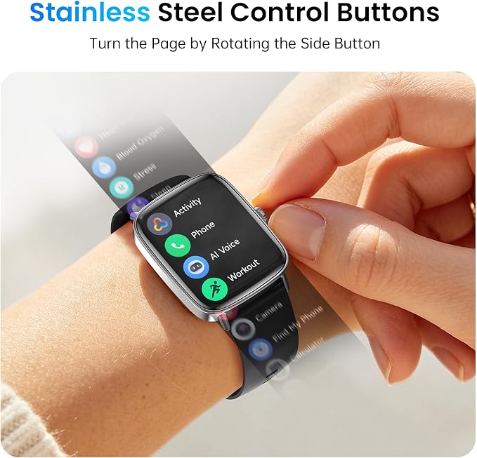 Gydom Smart Watch for Women and Men, 1.85" HD Fitness Trackers for iPhone/Android/Samsung (Answer/Make Calls), Heart Rate/Sleep/SpO2 Monitor, 101+ Sports Modes, IP68 Waterproof, 2 Bands, Black