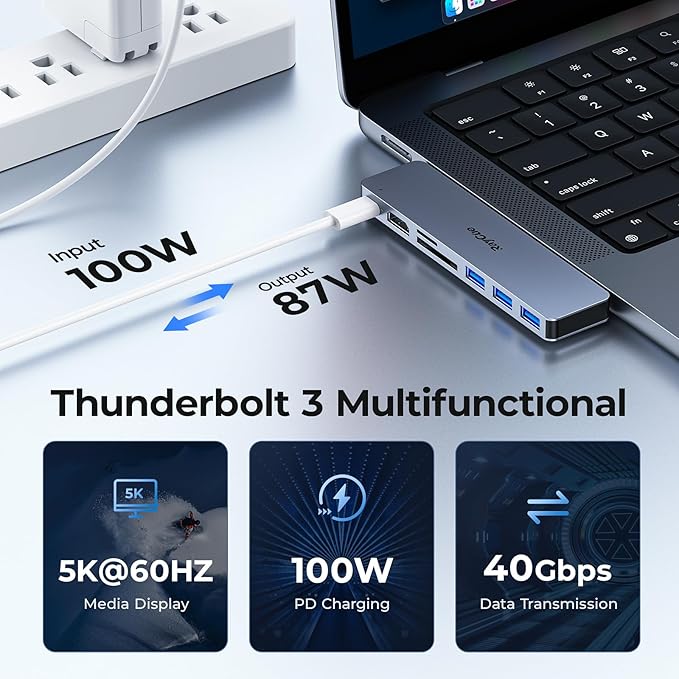 RayCue USB C to HDMI Adapter for MacBook Pro/Air M1/M2/M3 2023-2021, Multiport Dongle with 4K HDMI, Thunderbolt 3, 3 USB A 3.0 Data Ports, SD/TF Card Reader