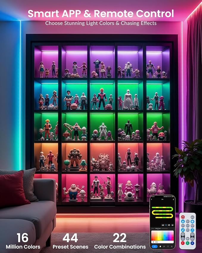 Pak LED Strip Lights 105ft, RGBIC Color Changing Smart Lights with App, Remote & Voice Control, Music Sync, 64 Scenes, Flexible, DIY Cuttable, Easy Installation for Bedroom, TV, Gaming, Party