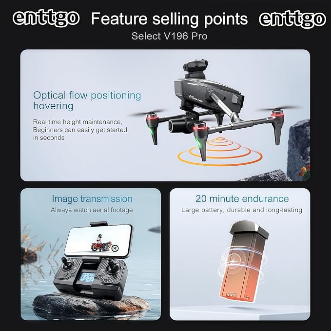 V196 GPS Drone with 1080P HD Camera, Two-batteries, Brushless Motor, Altitude Hold, One Key Take Off/Landing, with Black Outdoor Carrying Case.
