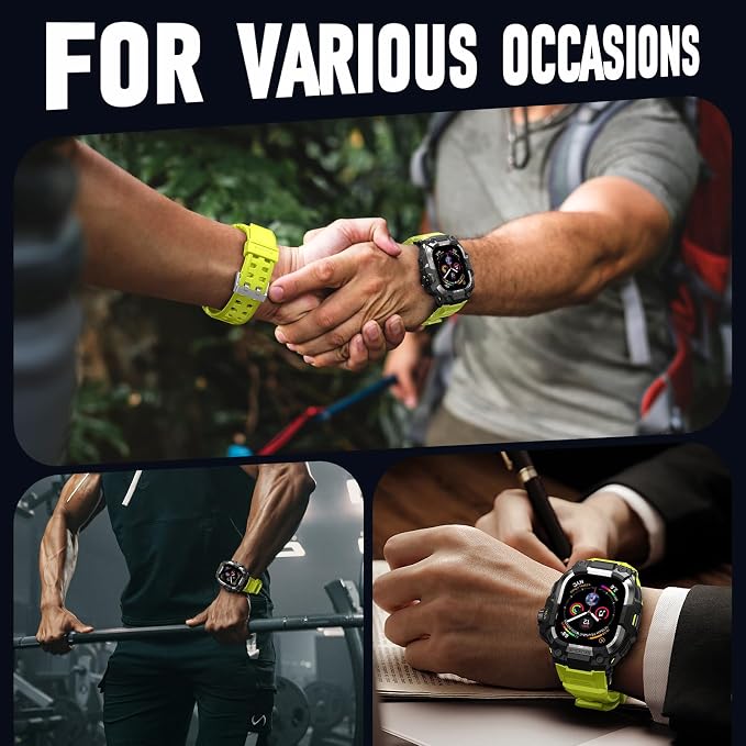 BXUXOHS Rugged Case and Band for Apple Watch 45mm Men, Compatible with Apple Watch Series 9/8/7, Military Grade Shockproof Bumper Cover, Tactical Band Case for iWatch 9/8/7 Man, Green