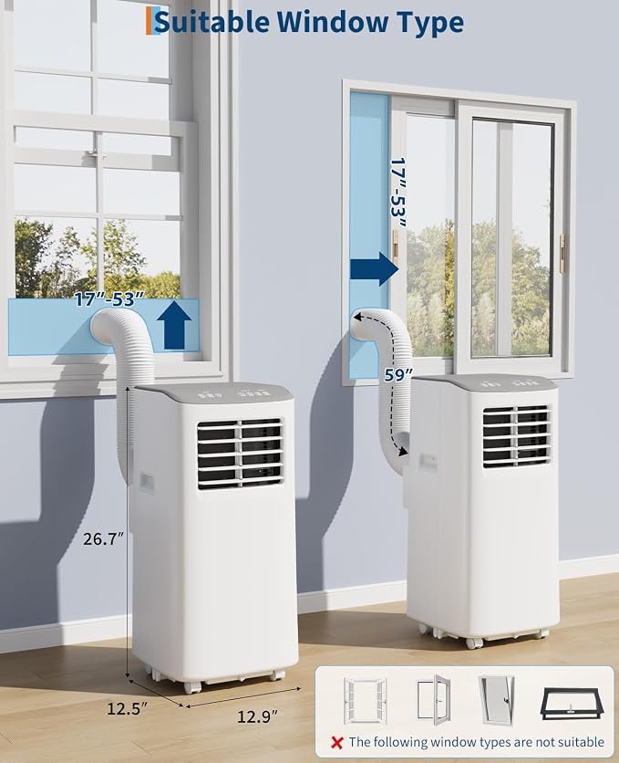 GarveeTech Portable Air Conditioner, 8,000 BTUs Room Air Conditioner, 3 in-1 Cooling AC Portable Air Conditioner with Fan & Dehumidifier, Standing Air Conditioner, Ventless Floor AC