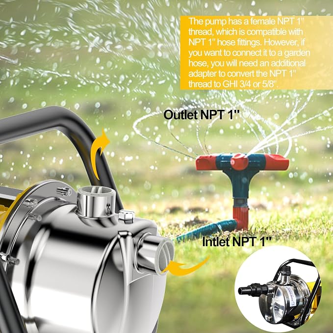 TDRSUPER 1.0HP Electric Shallow Well Pump 110V Portable Water Transfer Pump 1080GPH 18GPM Stainless Steel Pumps 150ft Heigh Draining Irrigation Pump for Garden Lawn Draining Irrigation System