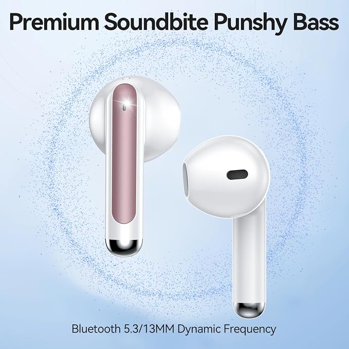 Wireless Earbuds, Bluetooth 5.4 Headphones HiFi Stereo with 4 HD Mic, 50H Playtime Bluetooth Earbuds with Dual LED Display, IPX7 Waterproof Wireless Earphones, Touch Control Ear Buds,USB-C, Rosa Gold