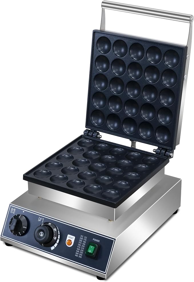 Mini Dutch Pancake Maker,25pcs Mini Pancake Maker Machine,1800W Commercial Electric Poffertjes Grill,Stainless Steel,Temp & Time Control,for Home Kitchen Restaurant,Snack,Desserts.