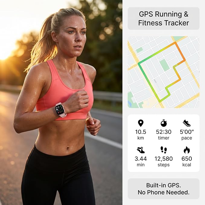 2026 Distance & Pace GPS Running Watch for Runners - Call & Text, AMOLED Large Screen, 50m Waterproof Swimming, Calorie & Step Counter, 2 Bands, Long Battery, for Seniors Men Women (Pink)