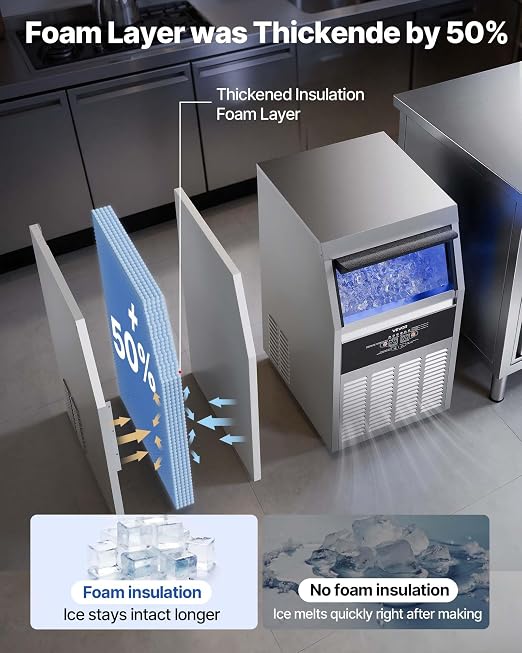 VEVOR Commercial Ice Maker Machine, 160 lbs/24h with 30 lbs Storage Capacity, Built-in/Freestanding/Under Counter, Stainless Steel Ice Maker with LED Display & Self-Cleaning, for Home Bar Restaurant