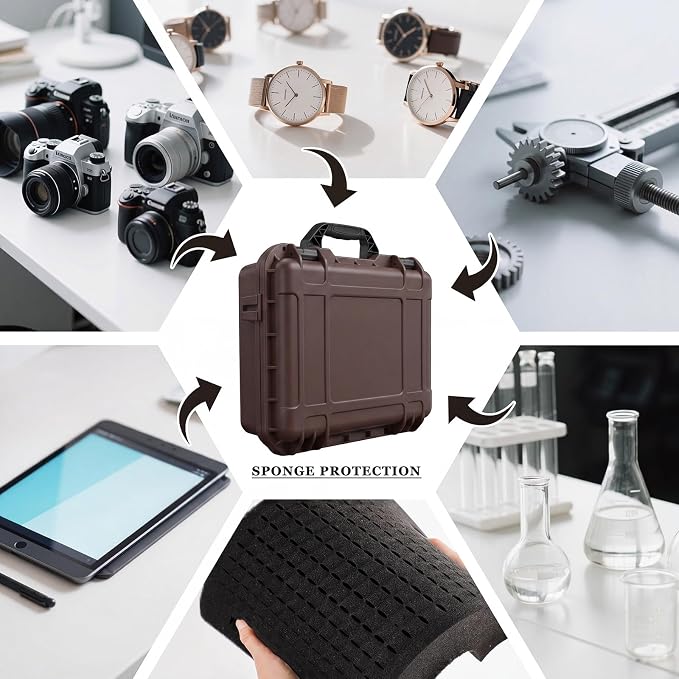 Relaxweex 1 Pcs Waterproof Hard Case with DIY Customizable Foam Insert Portable Protective Case with Knife for Camera Drones Equipments Tools Test Instruments (Brown,11.3 x 8.7 x 4.2 Inch)