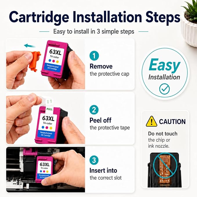 63XL Ink Cartridge Black and Color Replacement for HP Ink 63 63XL HP 63 Black Ink Cartridge Compatible with HP OfficeJet 3830 4650 5255 5258 5200 Envy 4520 4512 4510 DeskJet 1112 2130 3630 Printers