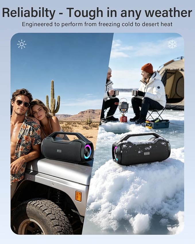 Portable Bluetooth Speaker Bass Boost, 120W Peak Loud Powerful Speakers Wireless w/2*Bass and 2*tweeters, 20H Playtime,IPX6 Waterproof, BT5.4, Suitable for Party, Beach, Camping,Outdoor,Large Jobsite