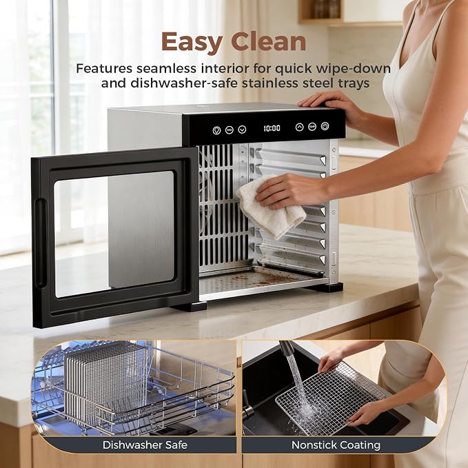 Food Dehydrator machine, 8-Tray Stainless Steel Food Dryer with Timer & Temp Controls, Even-Drying and Auto Shut-off, Quiet Dehydrator Machine for Jerky, Fruit, Herbs, Dog Treats, 650W Powerful