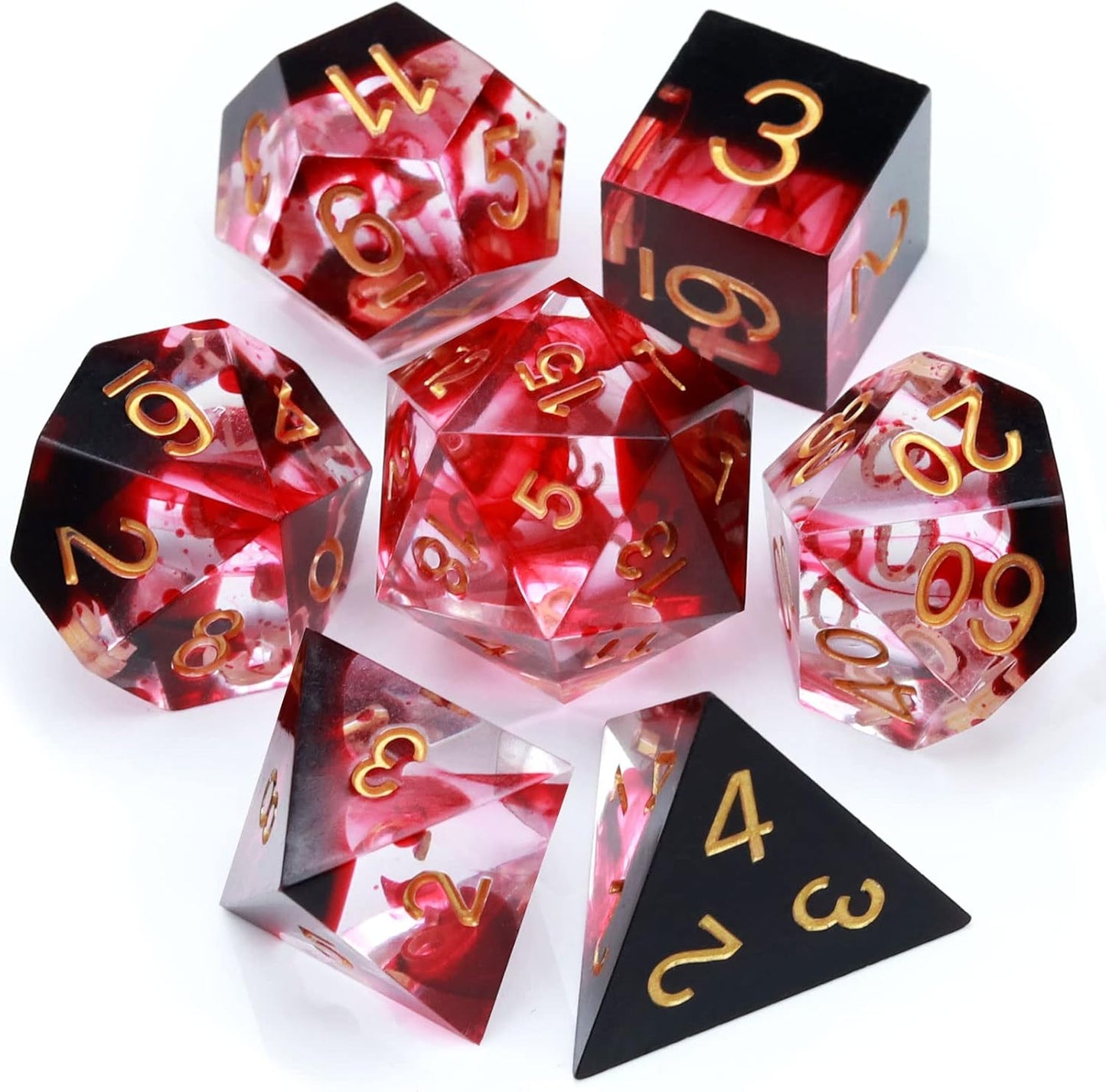 Haxtec Sharp Edge DND Dice Set Red Blood Swirls Resin Dice D&D Dice for RPG Role Playing Games Compatible with Dungeons and Dragons Gift