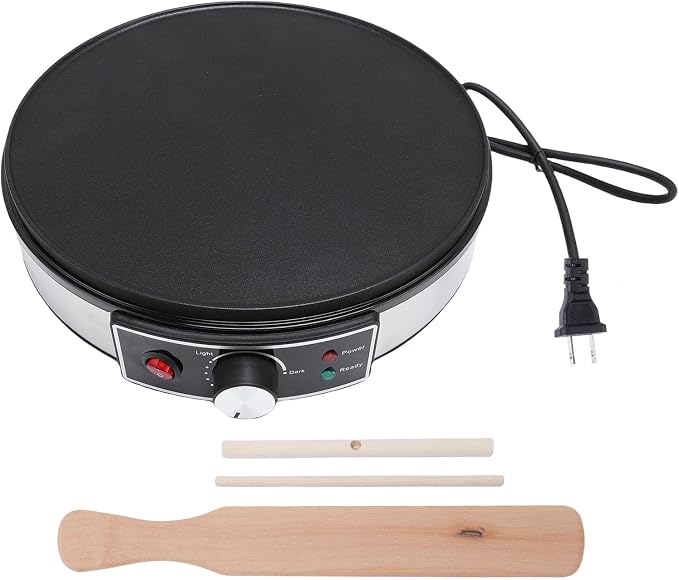 AUNMAS 11.8 Inch Crepe Pan with LED Indicator, Temperature Adjustable Nonstick Aluminum Electric Griddle & Crepe Maker with Spatula and Batter Spreader for Home Commercial Use (US Plug 110V)