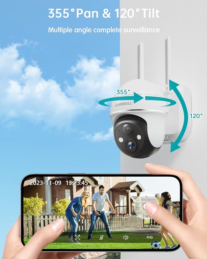 ZUMIMALL Security Cameras Wireless Outdoor, 2K Camera for Home Security with 3MP Color Night Vision, 2.4GHz WiFi, 2-Way Talk, Spotlight & Siren, IP66 Weatherproof, Compatible with Alexa