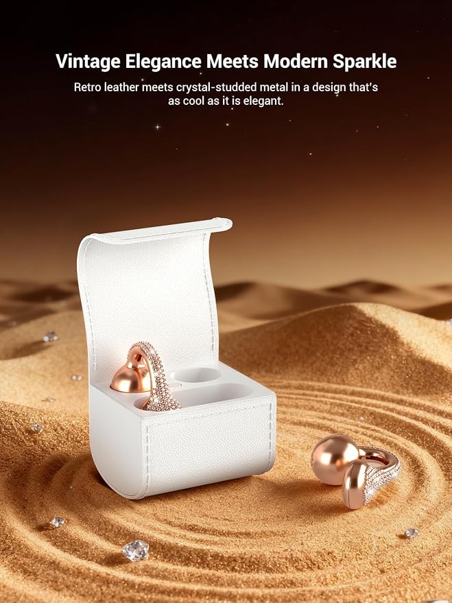 JewelPods C01Pro Open Ear Headphones, Luxury Jewelry Earbuds, Rose Gold | Clip-On Wireless Bluetooth Earbuds Secure, Lightweight, Premium Audio-Water Resistant-Up to 72 hrs Play,Gift for Her