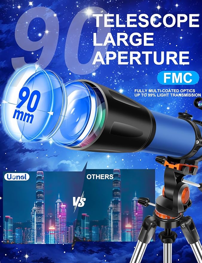 Telescope for Adults High Powered 90mm Aperture 800mm,Refractor Telescopes for Astronomy Beginners with AZ Mount Tripod,Phone Adapter,Carry Bag (80090blue)