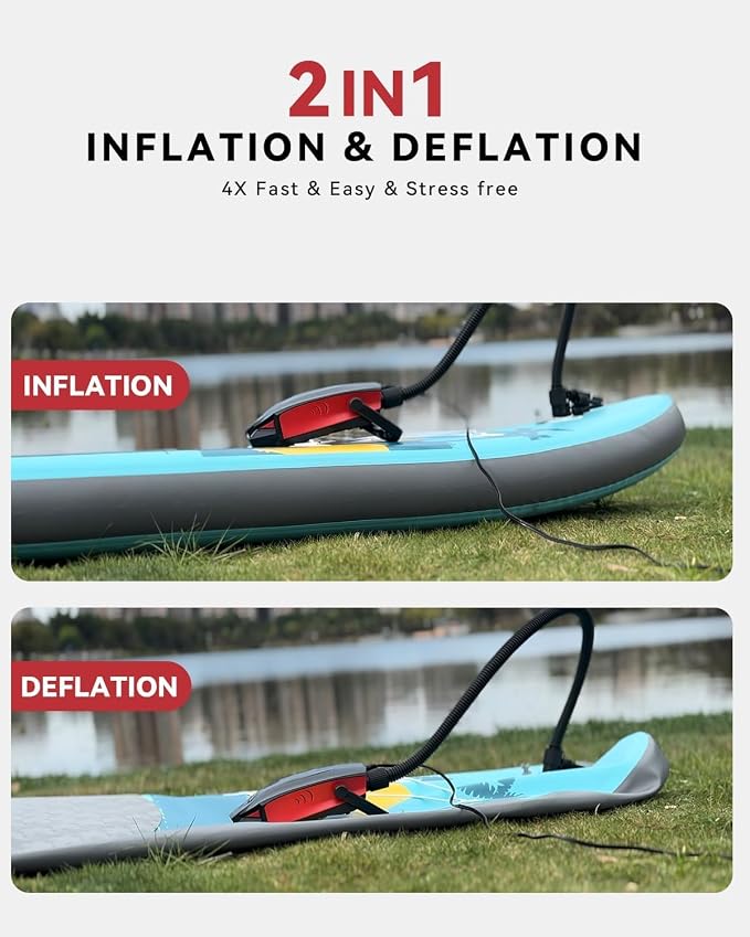 ZFOX 50PSI Paddle Board Pump, Portable Electric SUP Pump with Auto-Shutoff & Cooling Fan – Smart Inflation for Paddle Board, 9 Nozzles, HD LCD Display, 12V DC (Red-M) (Red-V2)