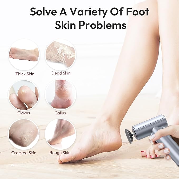 Electric Foot Callus Remover, 2-in-1 Rechargeable Portable Electric Foot File with 70pcs Sandpaper, Professional Pedicure Tools for Dead Skin, Hard Cracked, Dry Skin - Grey&Blue
