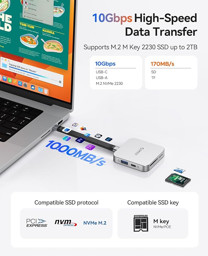 ORICO 10Gbps Magnetic M.2 Docking Station, 8-in-1 USB C HUB & M.2 2230 NVMe Enclosure with HDMI 4K@60Hz,SD/TF, USB-A&C 3.2, 100W PD, AUX, USBC Dock for iPhone 17/16/15 Pro/Pro Max