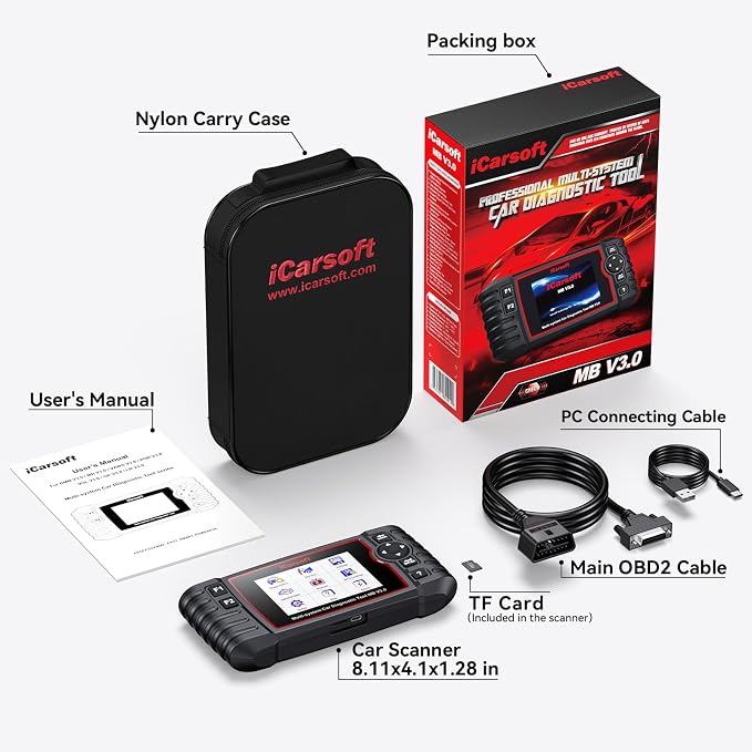 iCarsoft MB V3.0 Bidirectional Diagnostic Tool for Mercedes-Benz/Sprinter/Smart/Maybach 38+ Service All Systems OBD2 Scanner Quick Scan Battery Test Full Actuation Test Auto VIN Free Lifetime Update