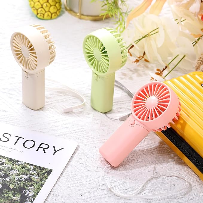 Rossesay 12 Pcs Mini Portable Fan Handheld Battery Operated Portable Small Personal Fans for Summer Beach Indoor Outdoor Travel Cooling Gift (Green,Pink,White)