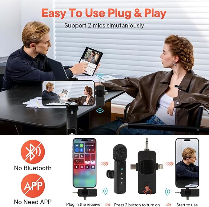 Vlogging Kit for iPhone/Android, 70”Auto Face Tracking Tripod Auto-Open Tripod Stand for iPhone with Light, Wireless Microphones with Remote, YouTube Starter kit for TikTok, Vlogging