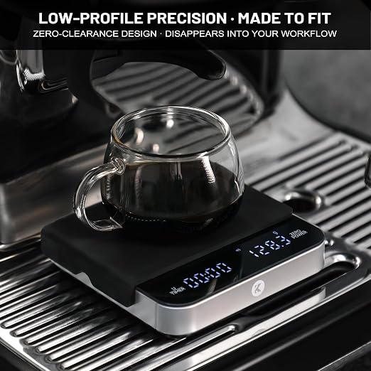 KitchenTour CaféMetric Coffee Scale with Timer 0.1g/2000g - Precision Small Scale for Espresso & Pour Over - Mini Scale with LED Display Recharge Black