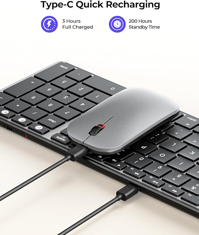 seenda Bluetooth Keyboard and Mouse Combo for Mac, SKM64-2 Rechargeable Silent Wireless Keyboard Mouse Compact Slim, 3 Multi-Device Connection, Compatible for Mac MacBook Pro/Air iPad, Black Silver