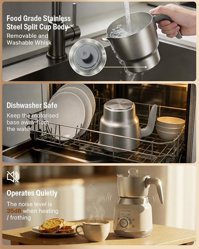 Milk Frother and Steamer, 6 in 1 Electric Foam Maker for Coffee, 16.9oz/500ml Milk Warmer for Latte, Macchiato, Cappuccino, Hot Chocolate Maker, Dishwasher Safe (White)