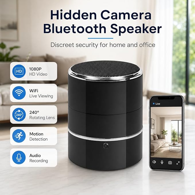 SOPKVL Bluetooth Speaker Dome Camera, 240° Ultra-Wide Angle Lens | WiFi Live Viewing, Motion Detection, Home Office Security, 2.4/5G