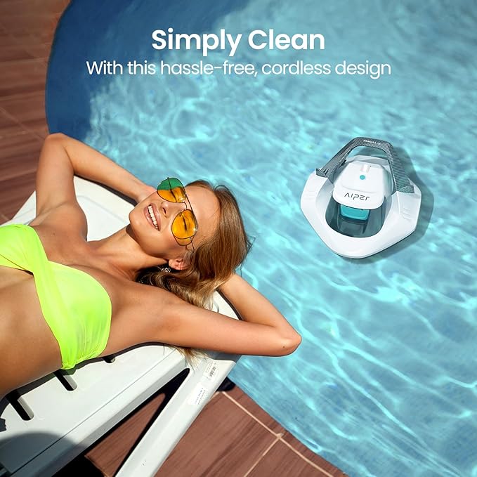 AIPER Seagull SE 2025 Cordless Robotic Pool Cleaner with LED Indicator, Self-Parking Technology, Lasts 90 Mins Runtime, Ideal for Above-Ground Pool up to 40 Feet, Snow White & Teal