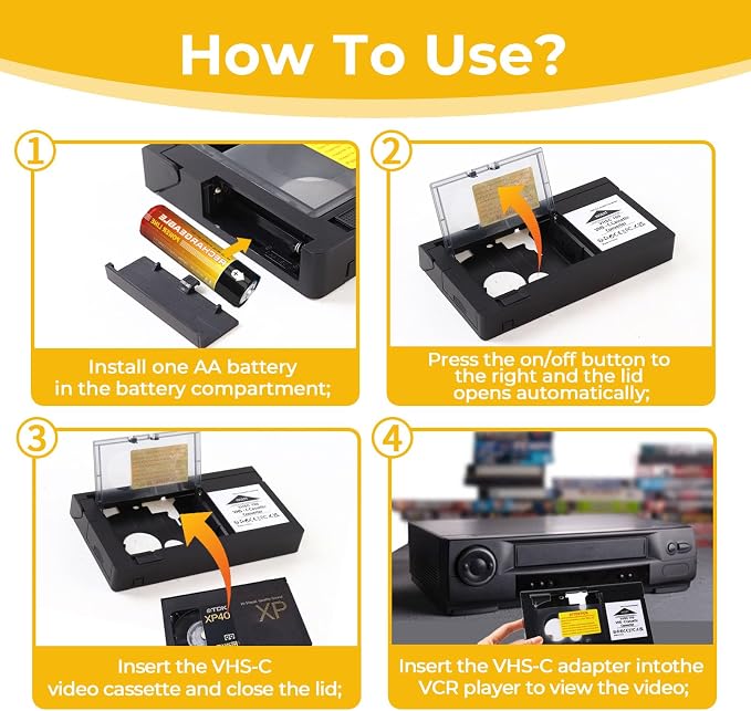 Camcorder Cassette Adapter (SVHS/VHS-C to VHS) - Compatible with JVC C-P7U/CP6BKU/C-P6U, Panasonic PV-P1, RCA VCA115 (Not Compatible with 8mm/MiniDV/Hi8; Battery Not Included)