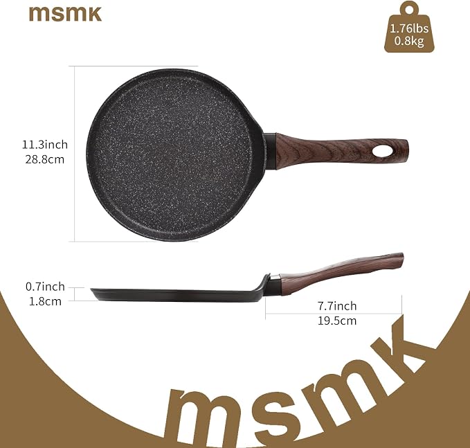 MsMk 11 inch Nonstick Crepe Pan, Ceramic Nonstic Coating Flat Skillet Dosa Tawa Tortilla Pan, Large Pancake with Stay-Cool Handle, Induction Compatible, PFOA Free
